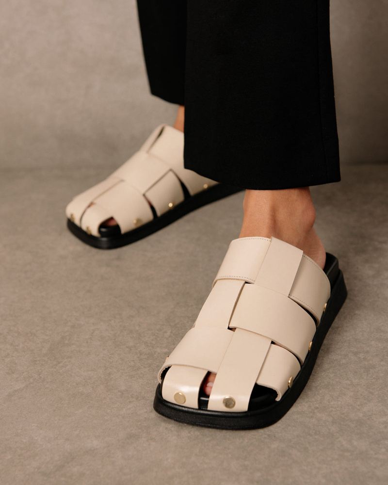 White Alohas Stuart Leather Women's Mules | LZKSH9781