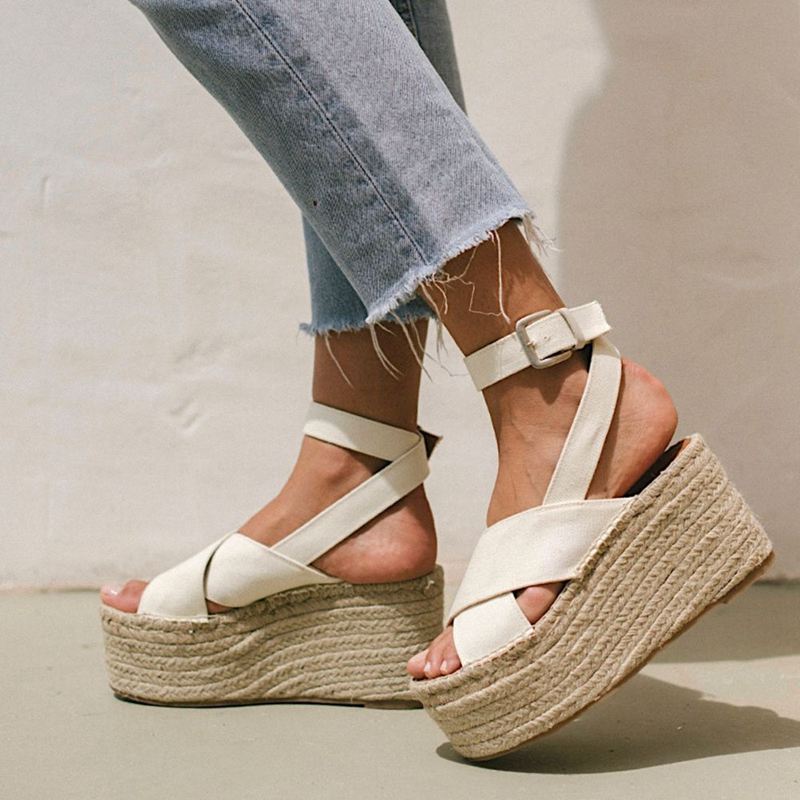 White Alohas Vegas Linen Women's Espadrilles | BVOHY1902