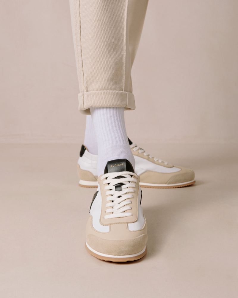 White/Beige Alohas Tb.70 Leather Women's Sneakers | KCOSD9204