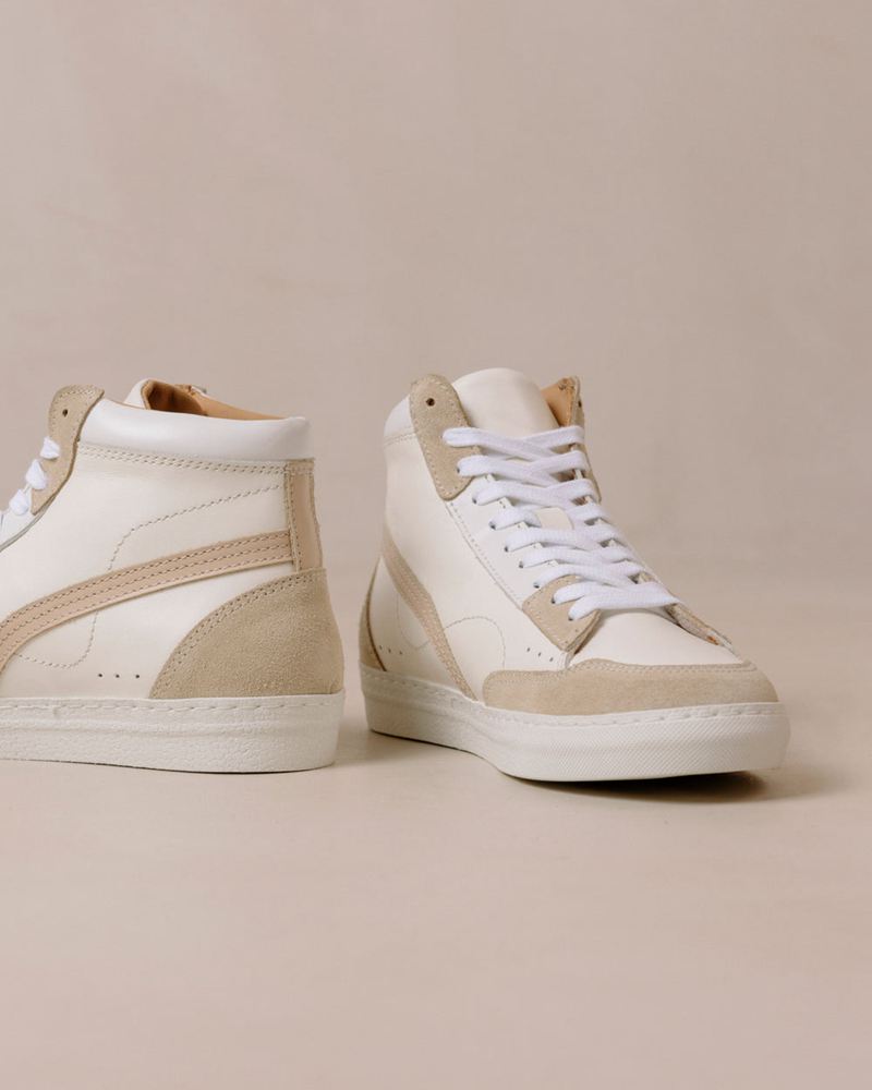 White/Beige Alohas Tb.73 Leather Women's Sneakers | UGSQD9350