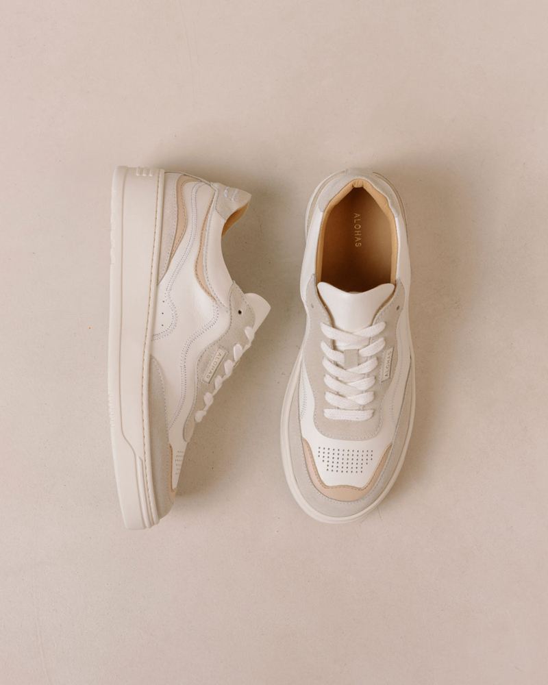 White/Beige Alohas Tb.87 Leather Women's Sneakers | MXRUH9246