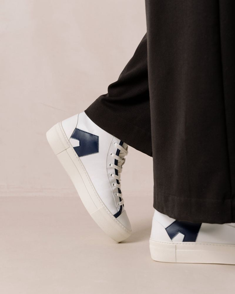 White/Blue Alohas Tb.35 Leather Women's Sneakers | CFMAI8132