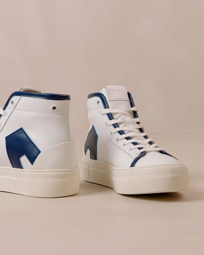 White/Blue Alohas Tb.35 Leather Women's Sneakers | CFMAI8132