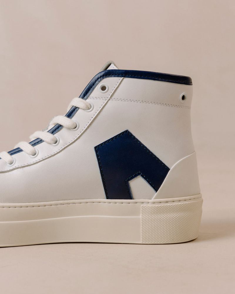 White/Blue Alohas Tb.35 Leather Women's Sneakers | CFMAI8132