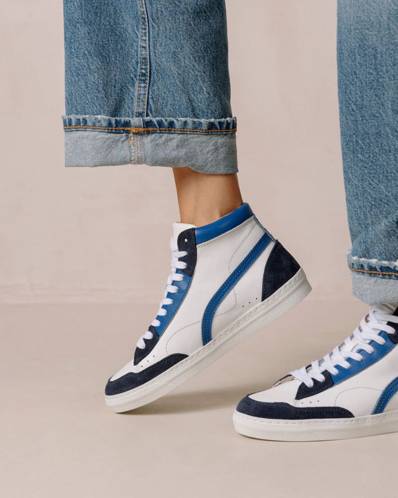 White/Blue Alohas Tb.73 Leather Women's Sneakers | BOKLQ2091