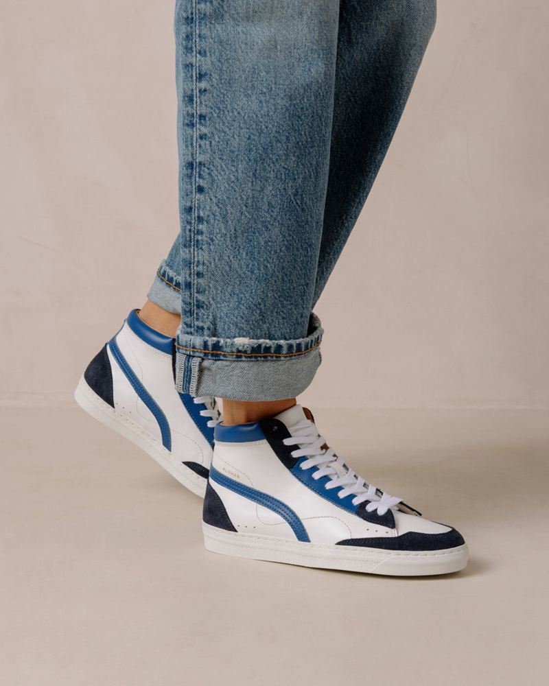 White/Blue Alohas Tb.73 Leather Women's Sneakers | BOKLQ2091