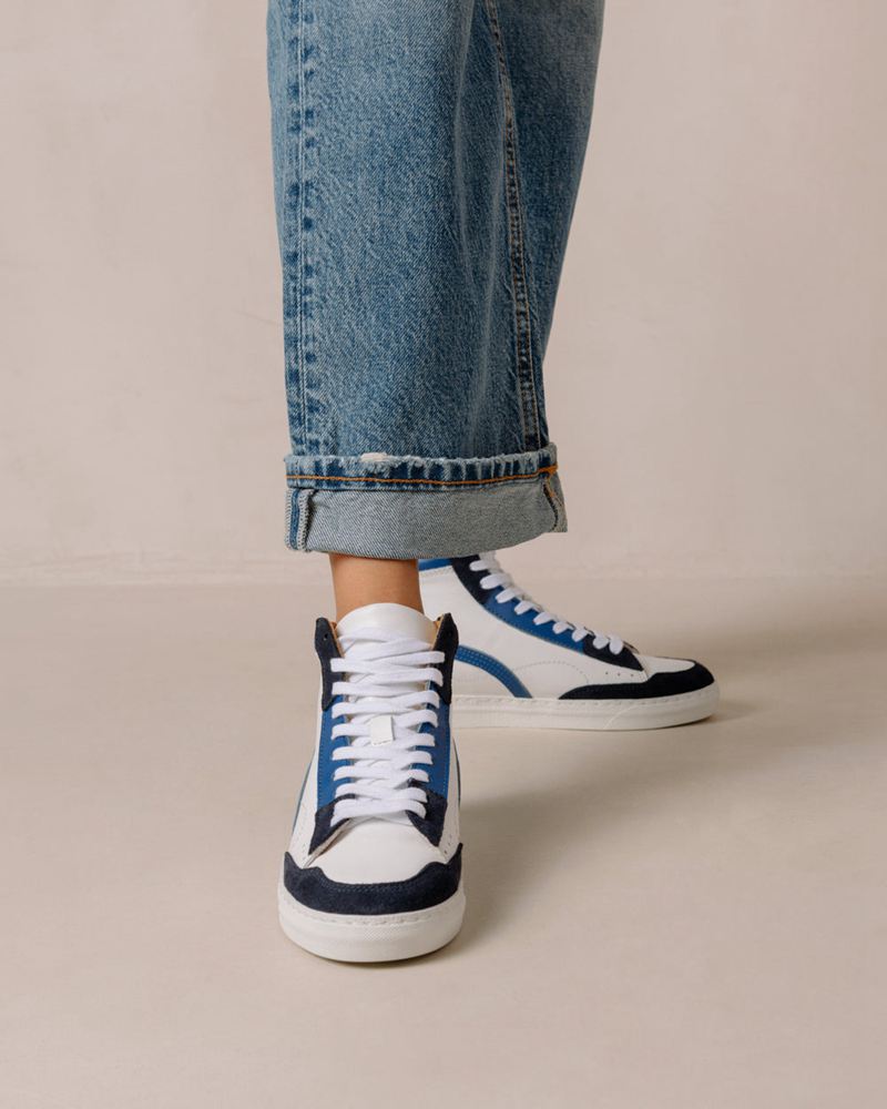 White/Blue Alohas Tb.73 Leather Women's Sneakers | BOKLQ2091