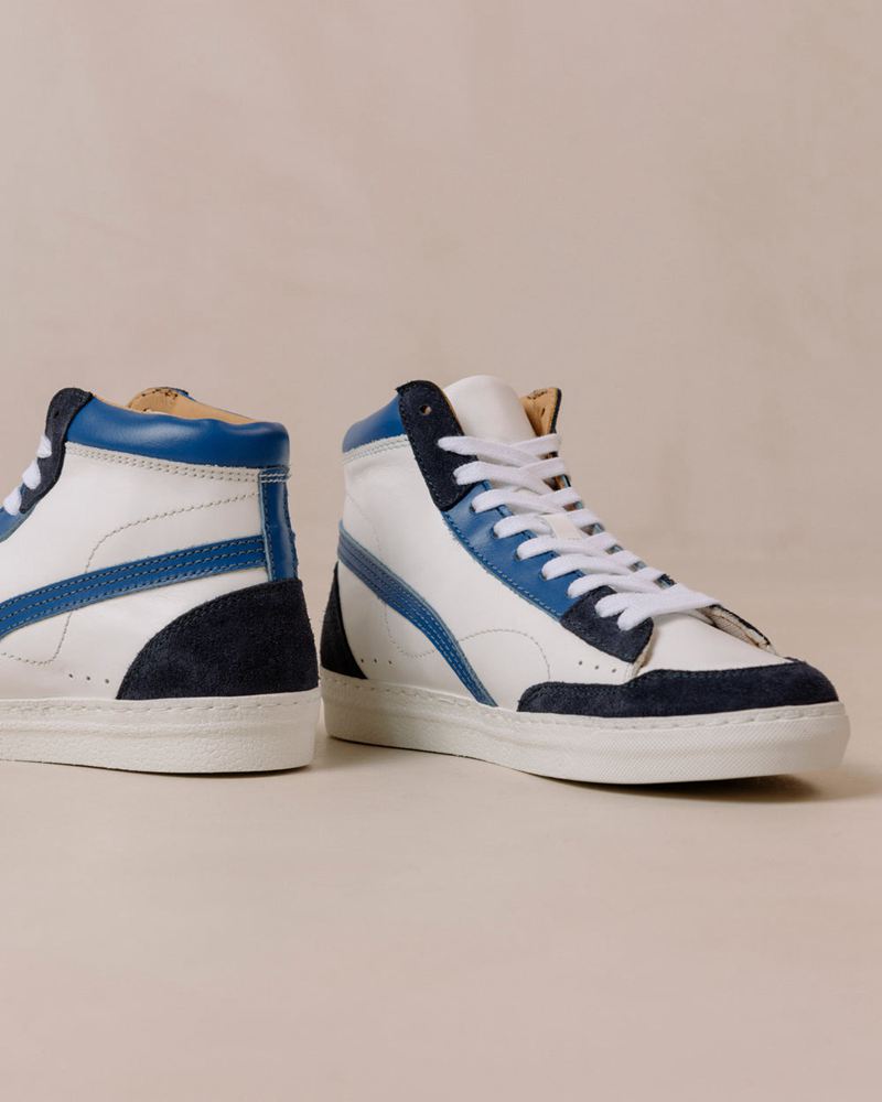 White/Blue Alohas Tb.73 Leather Women's Sneakers | BOKLQ2091