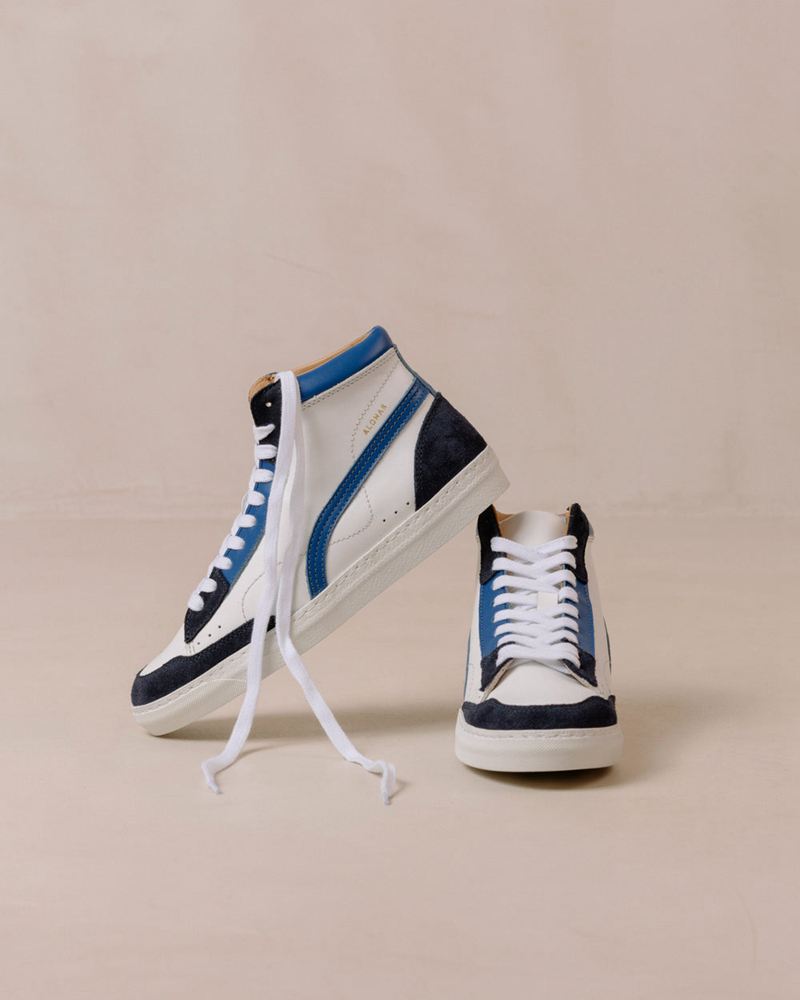 White/Blue Alohas Tb.73 Leather Women's Sneakers | BOKLQ2091