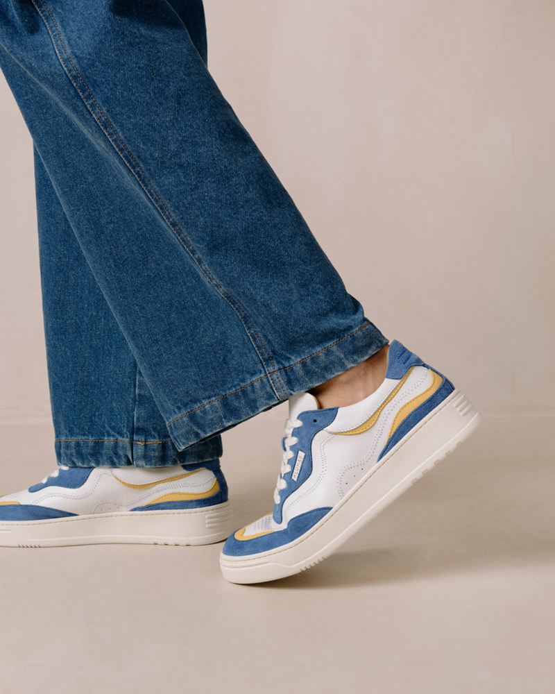 White/Blue Alohas Tb.87 Leather Women's Sneakers | OVHIC2693