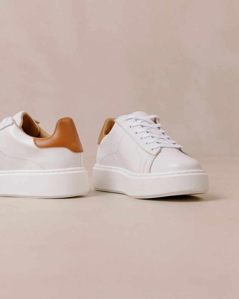 White/Brown Alohas Tb.65 Leather Women's Sneakers | ZFVCP3169