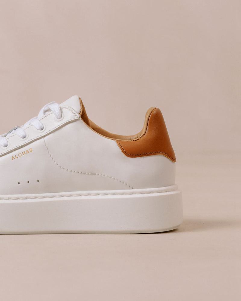 White/Brown Alohas Tb.65 Leather Women's Sneakers | ZFVCP3169