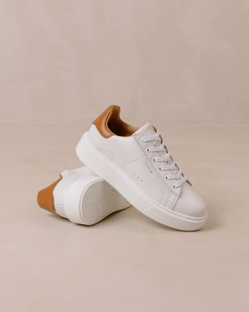 White/Brown Alohas Tb.65 Leather Women's Sneakers | ZFVCP3169