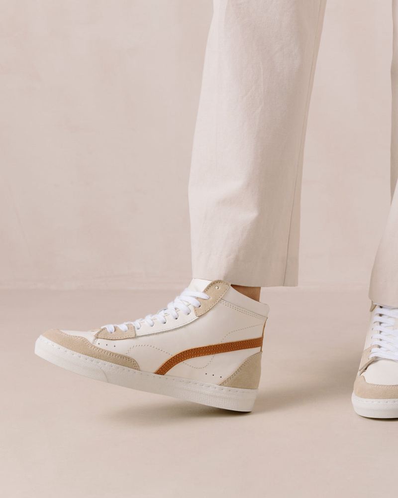 White/Brown Alohas Tb.73 Leather Women's Sneakers | JTACE0251