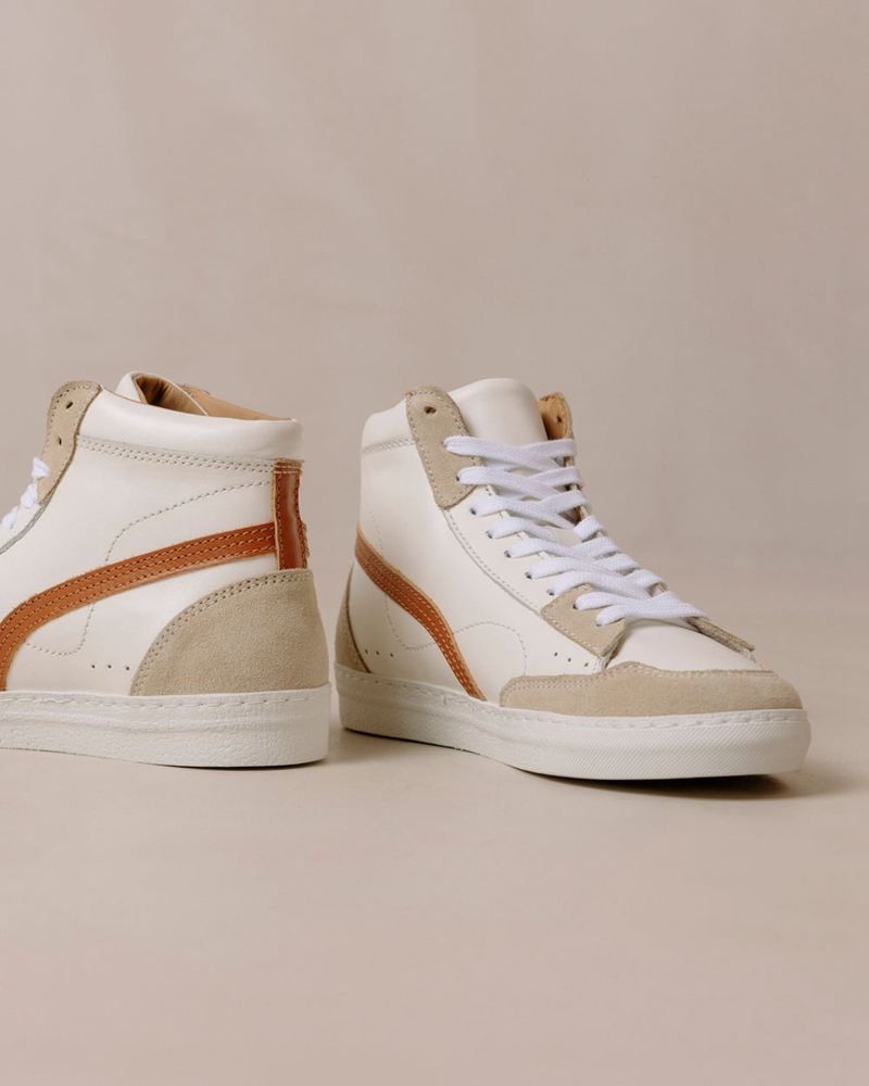 White/Brown Alohas Tb.73 Leather Women's Sneakers | JTACE0251