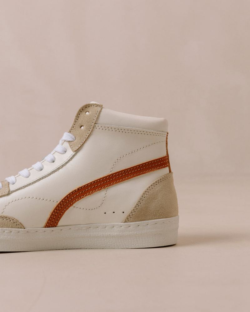 White/Brown Alohas Tb.73 Leather Women's Sneakers | JTACE0251