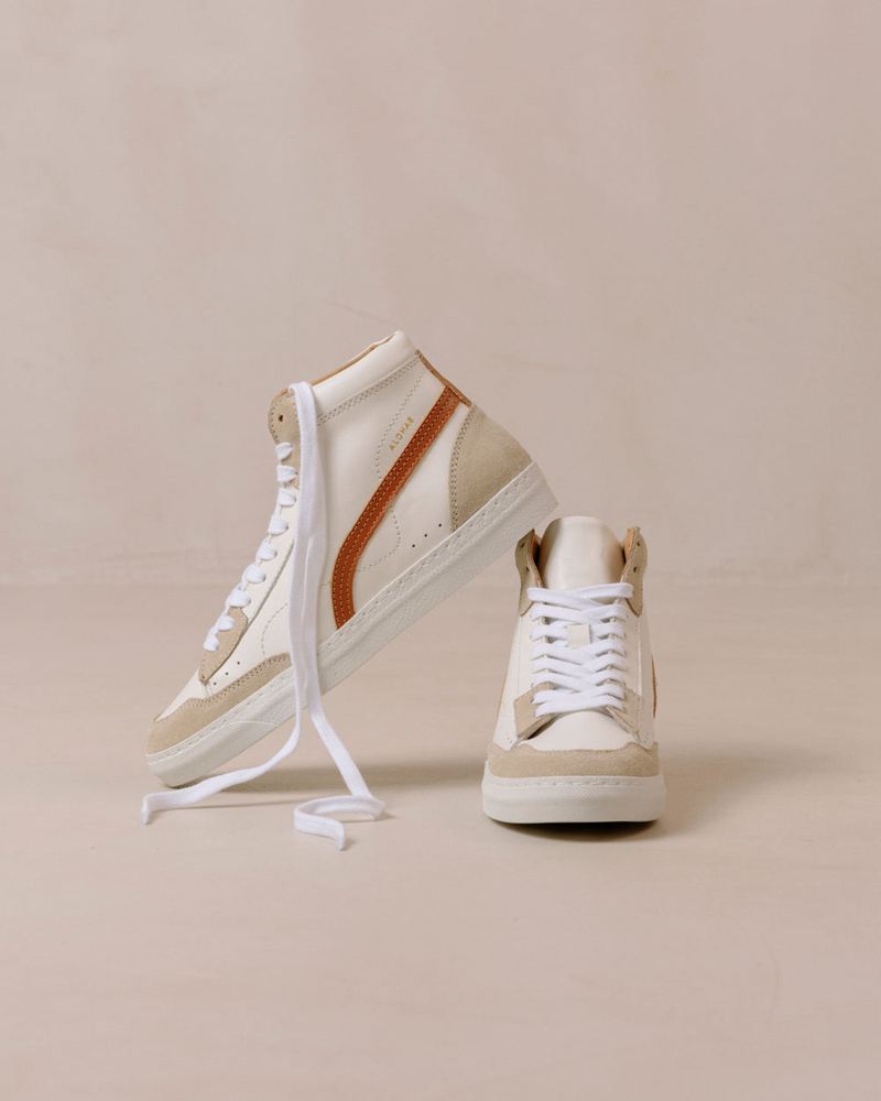 White/Brown Alohas Tb.73 Leather Women's Sneakers | JTACE0251