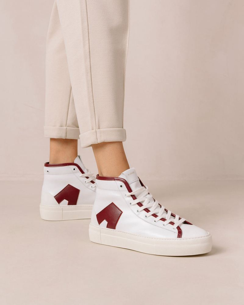 White/Burgundy Alohas Tb.35 Leather Women's Sneakers | TEPVJ0452