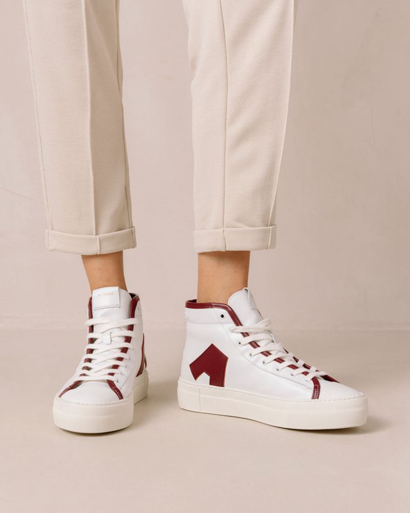 White/Burgundy Alohas Tb.35 Leather Women's Sneakers | TEPVJ0452