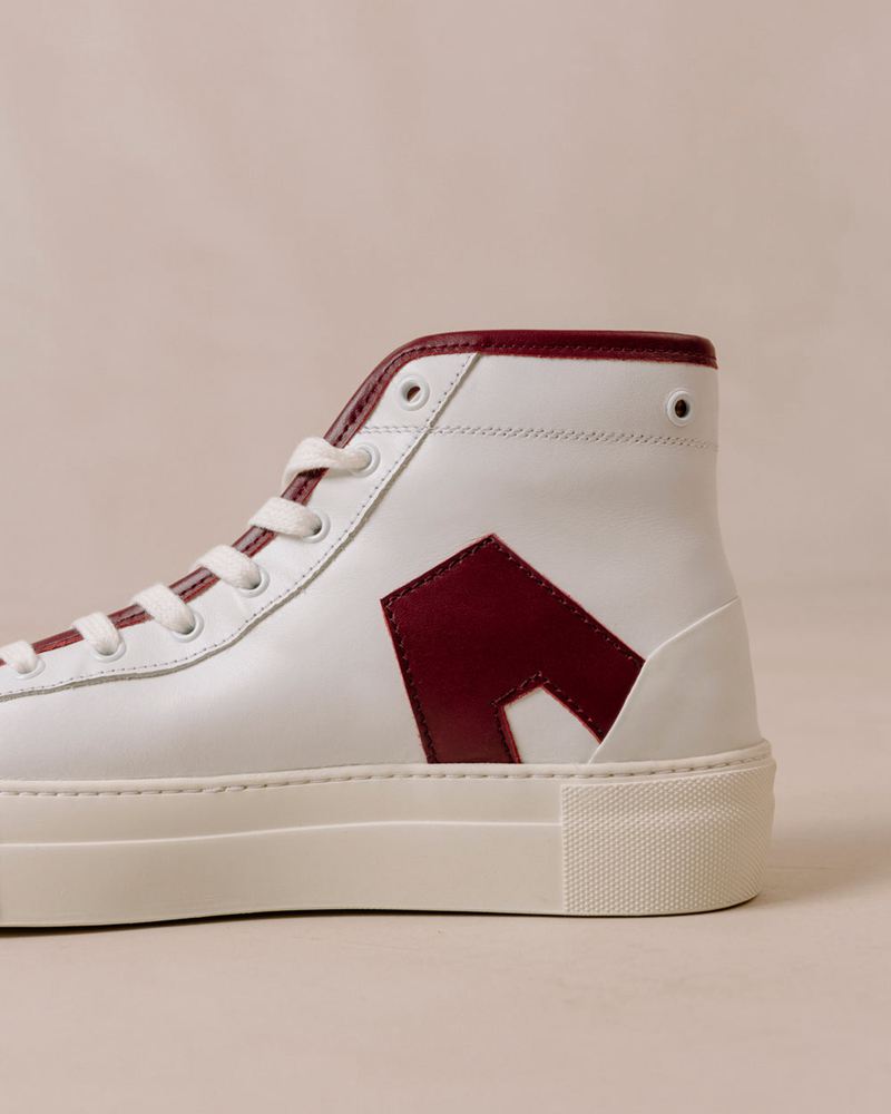 White/Burgundy Alohas Tb.35 Leather Women's Sneakers | TEPVJ0452