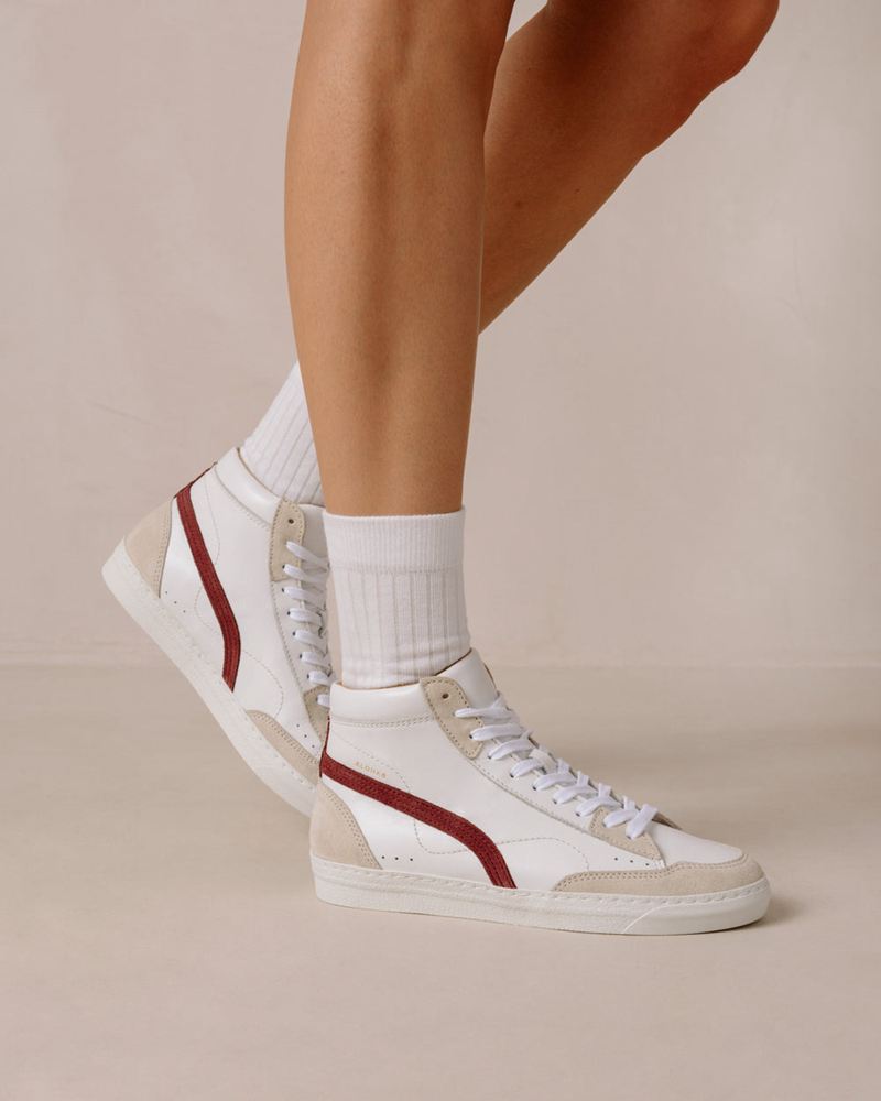 White/Burgundy Alohas Tb.73 Leather Women's Sneakers | GSTHE8739