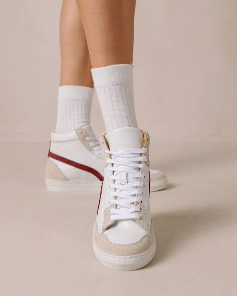 White/Burgundy Alohas Tb.73 Leather Women's Sneakers | GSTHE8739