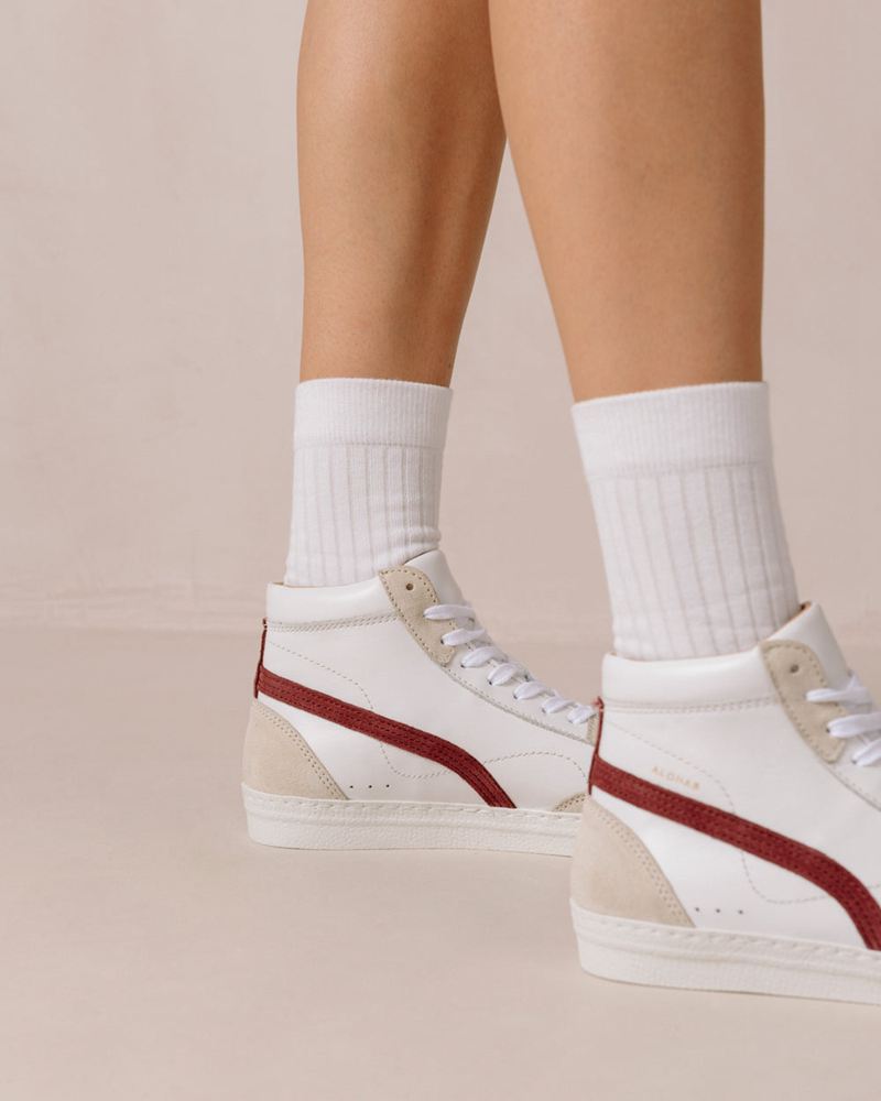 White/Burgundy Alohas Tb.73 Leather Women's Sneakers | GSTHE8739