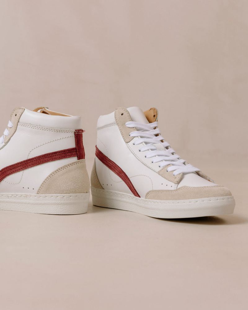 White/Burgundy Alohas Tb.73 Leather Women's Sneakers | GSTHE8739