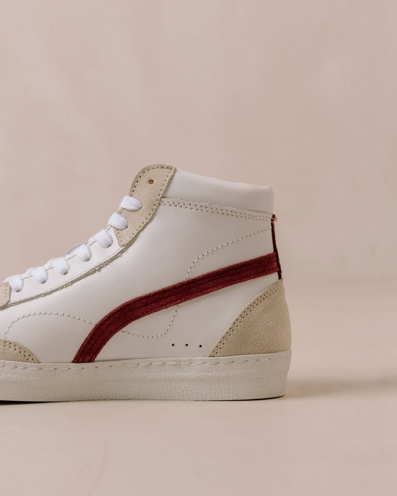 White/Burgundy Alohas Tb.73 Leather Women's Sneakers | GSTHE8739