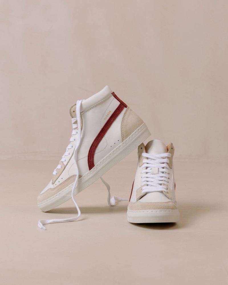 White/Burgundy Alohas Tb.73 Leather Women's Sneakers | GSTHE8739