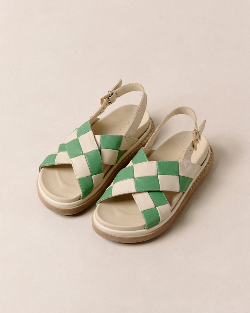 White/Green Alohas Marshmallow Scacchi Women's Sandals | TQCWY6089