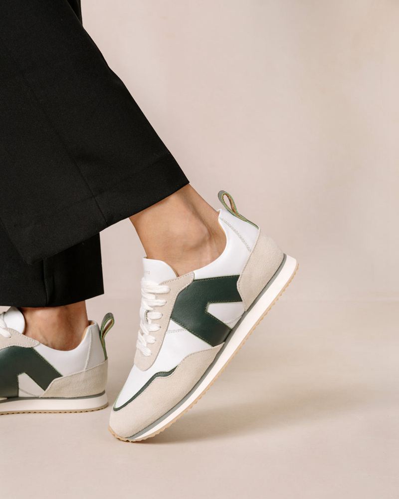 White/Green Alohas Tb.015 Leather Women's Sneakers | CXLFK9147