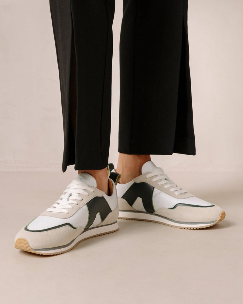 White/Green Alohas Tb.015 Leather Women's Sneakers | CXLFK9147