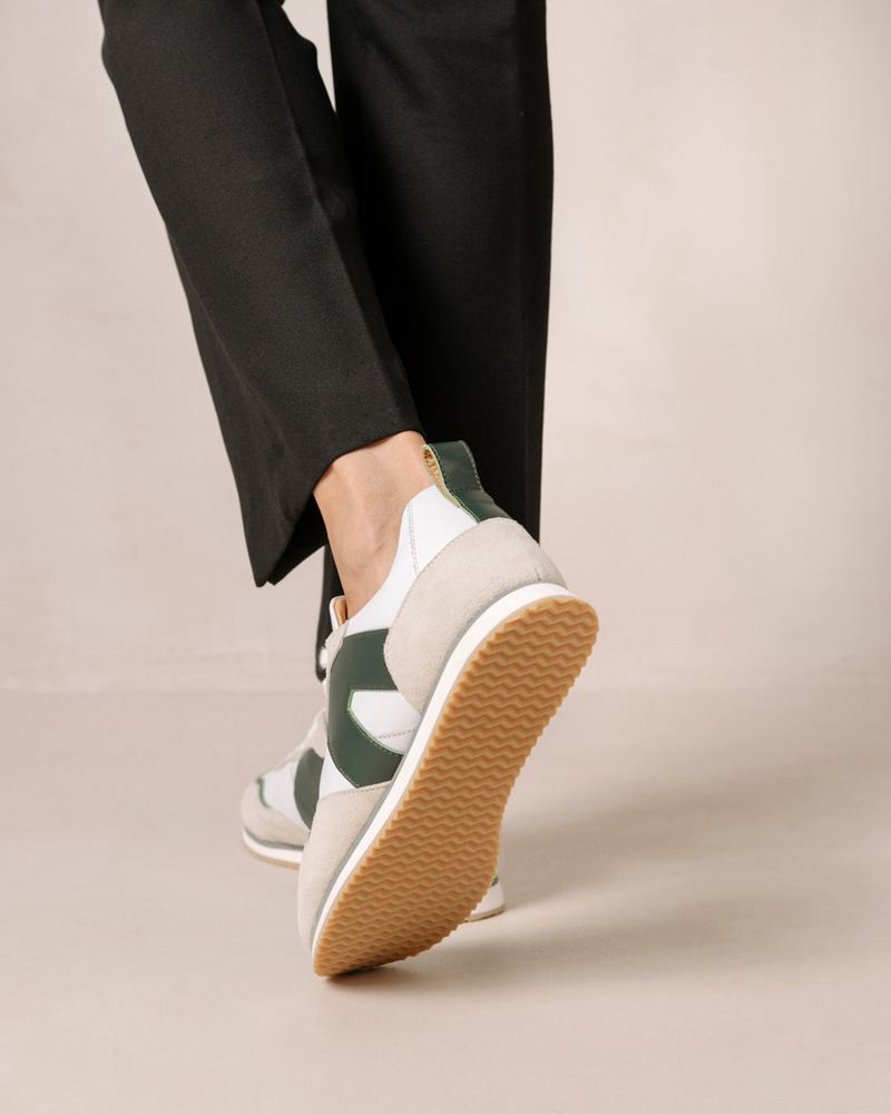 White/Green Alohas Tb.015 Leather Women's Sneakers | CXLFK9147