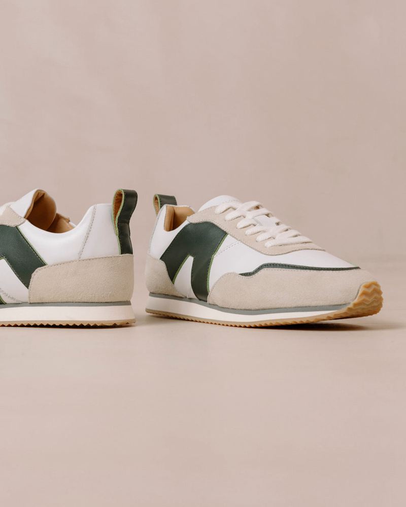 White/Green Alohas Tb.015 Leather Women's Sneakers | CXLFK9147