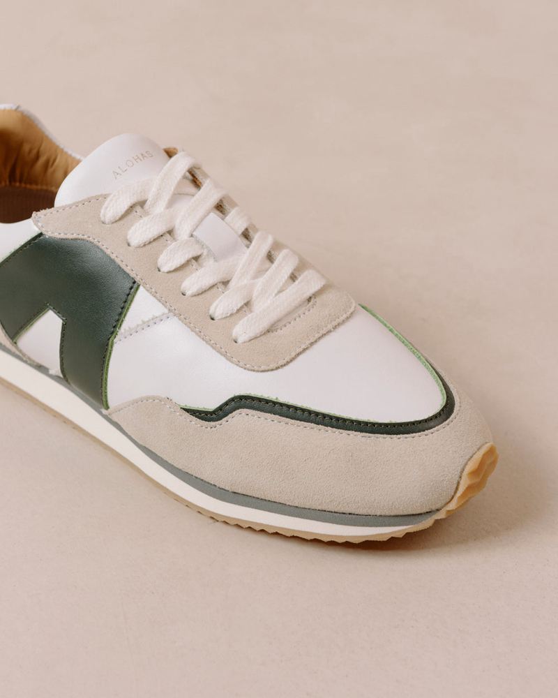 White/Green Alohas Tb.015 Leather Women's Sneakers | CXLFK9147