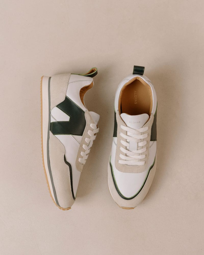 White/Green Alohas Tb.015 Leather Women's Sneakers | CXLFK9147