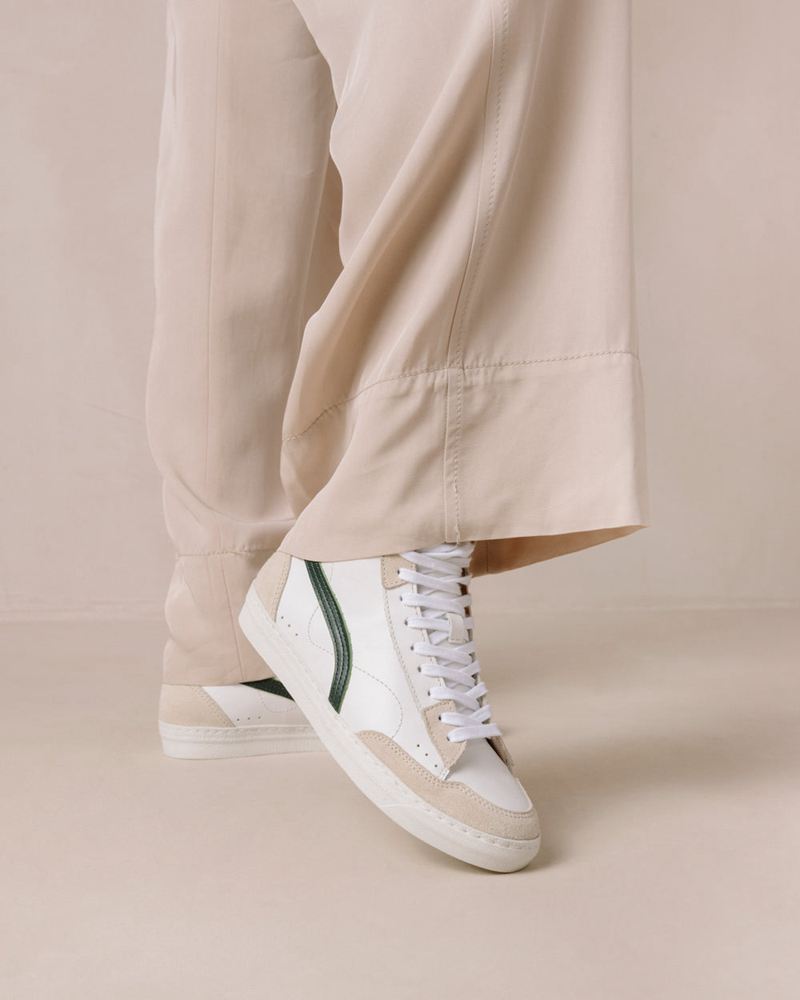 White/Green Alohas Tb.73 Leather Women's Sneakers | RHGWF6253