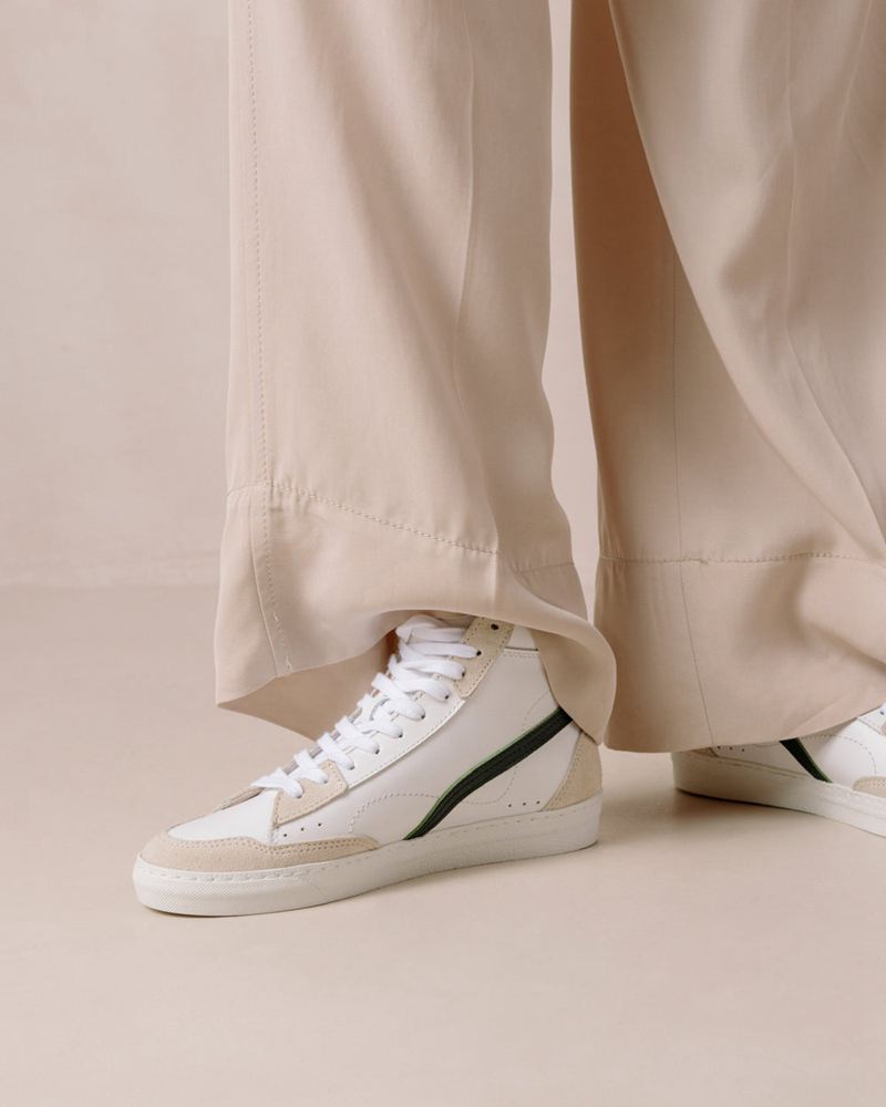 White/Green Alohas Tb.73 Leather Women's Sneakers | RHGWF6253