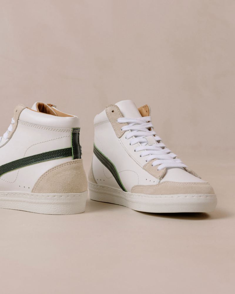 White/Green Alohas Tb.73 Leather Women's Sneakers | RHGWF6253