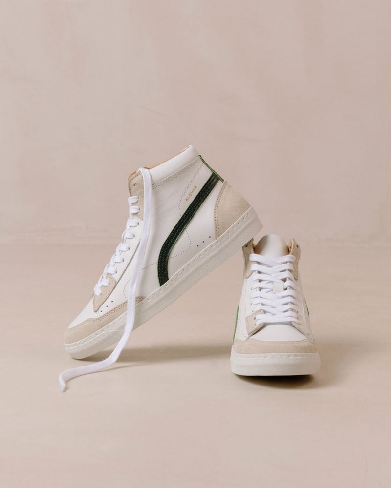 White/Green Alohas Tb.73 Leather Women's Sneakers | RHGWF6253