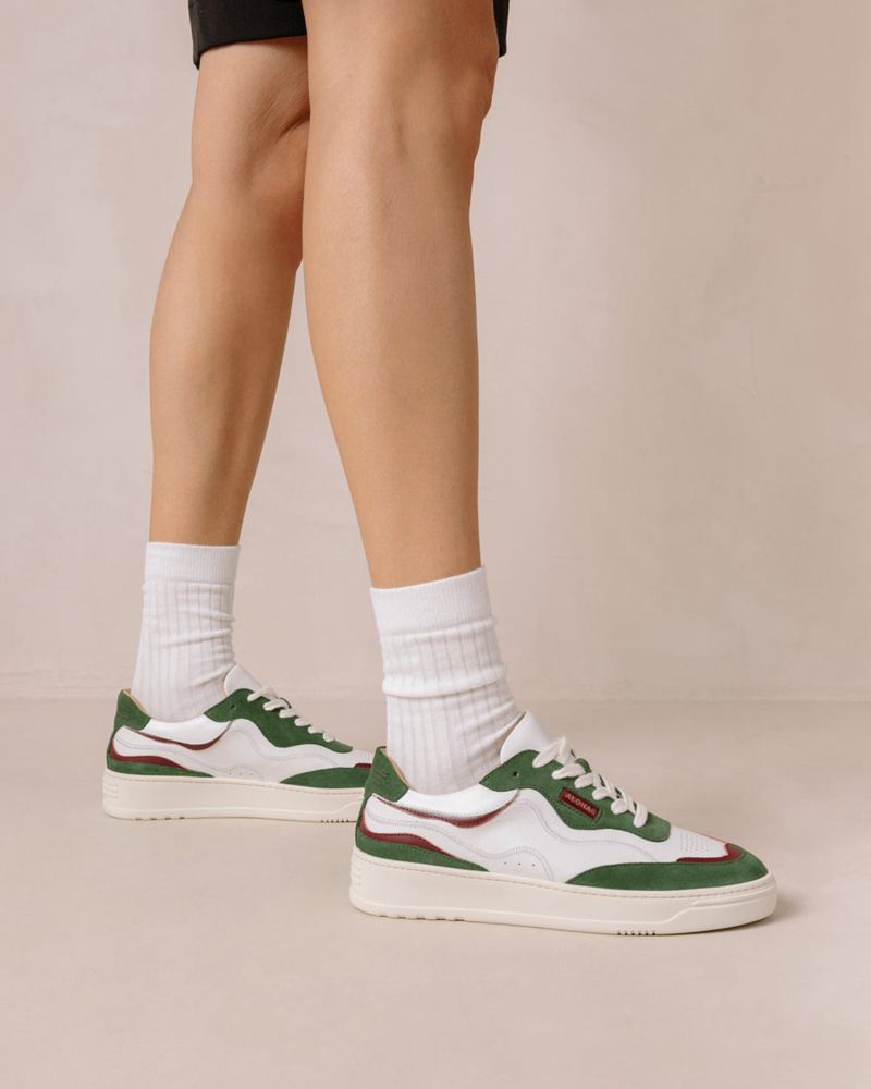 White/Green Alohas Tb.87 Leather Women's Sneakers | LAUCT5890