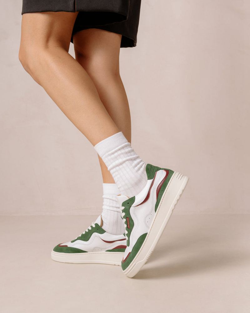 White/Green Alohas Tb.87 Leather Women's Sneakers | LAUCT5890