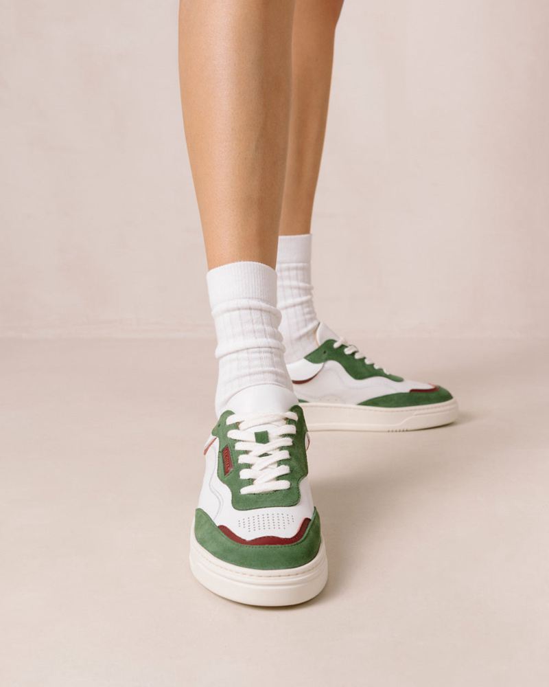 White/Green Alohas Tb.87 Leather Women's Sneakers | LAUCT5890