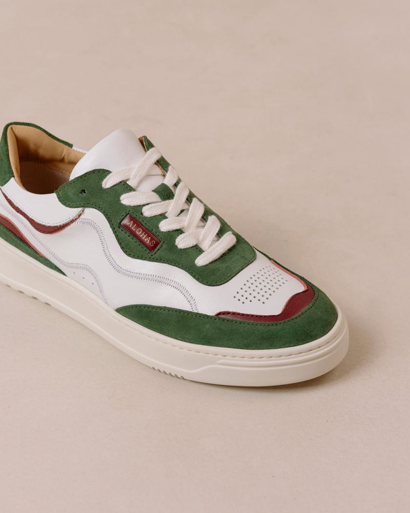 White/Green Alohas Tb.87 Leather Women's Sneakers | LAUCT5890