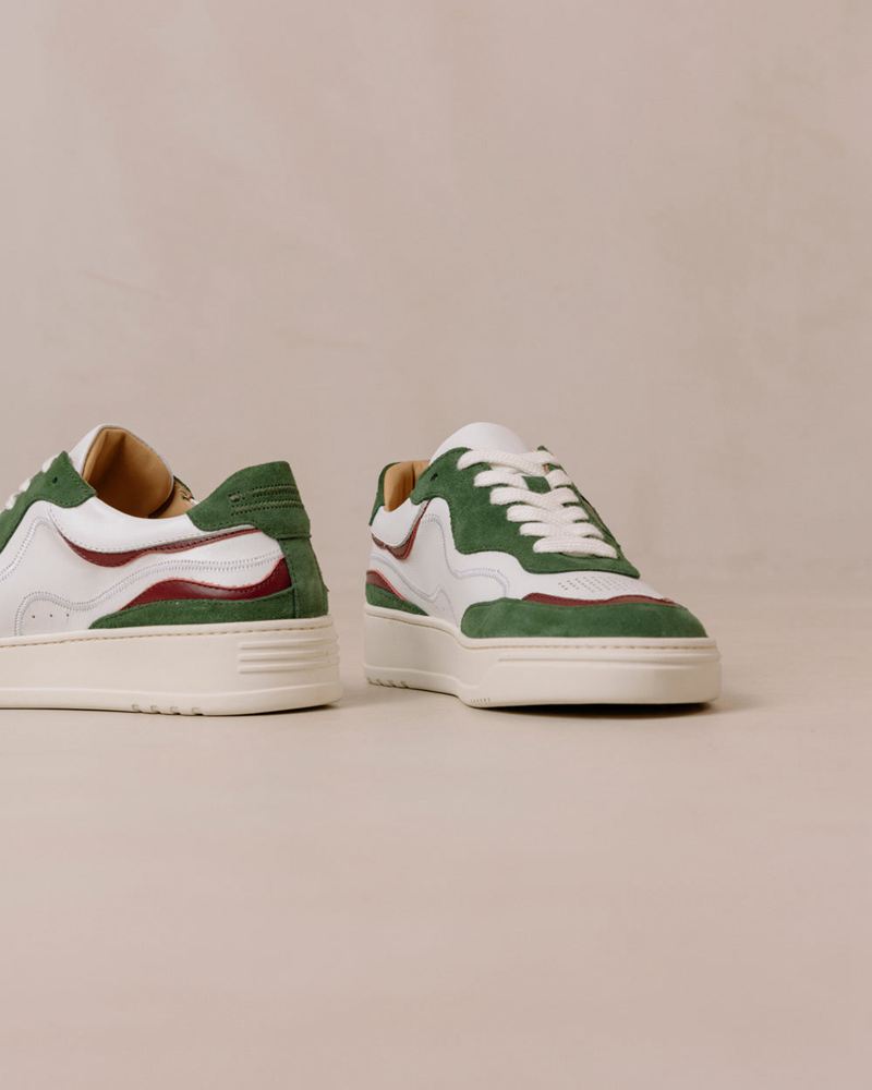 White/Green Alohas Tb.87 Leather Women's Sneakers | LAUCT5890