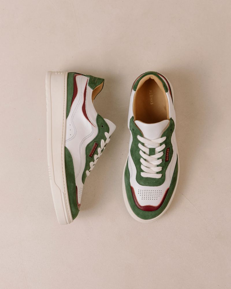 White/Green Alohas Tb.87 Leather Women's Sneakers | LAUCT5890