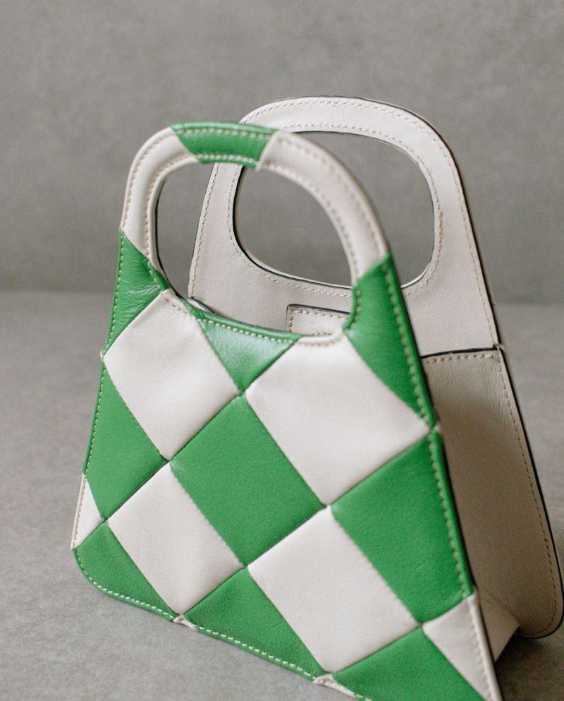 White/Green Alohas The A Scacchi Leather Women's Bags | XSTCQ8049