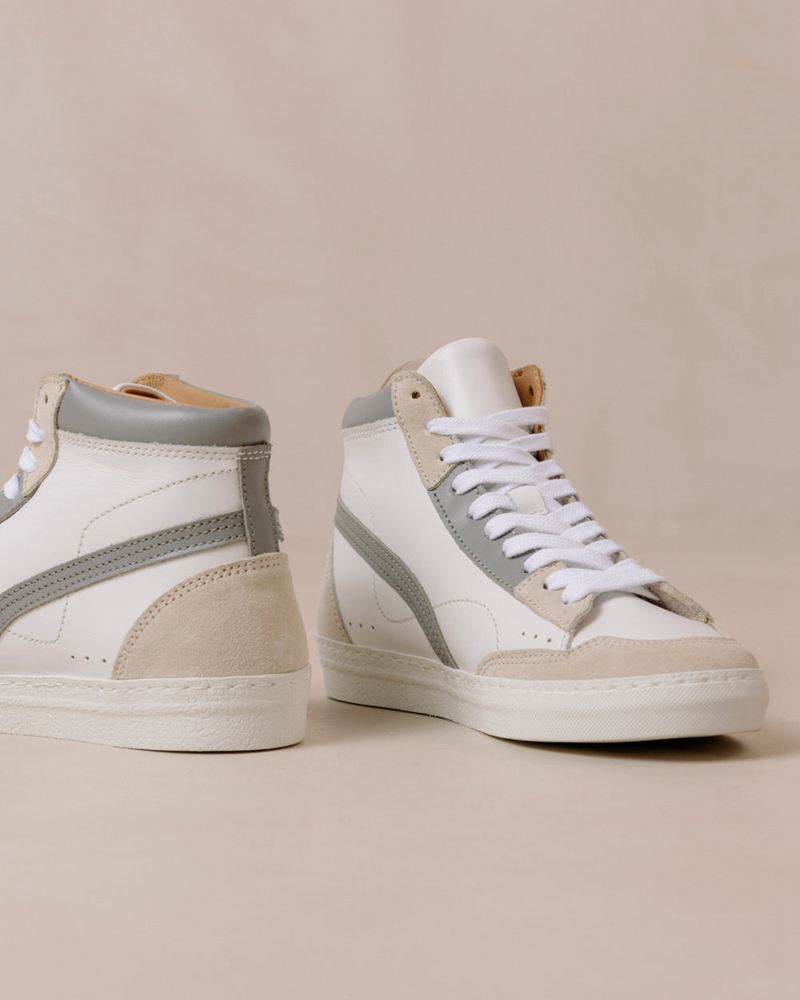 White/Grey Alohas Tb.73 Leather Women's Sneakers | YNKDC1924