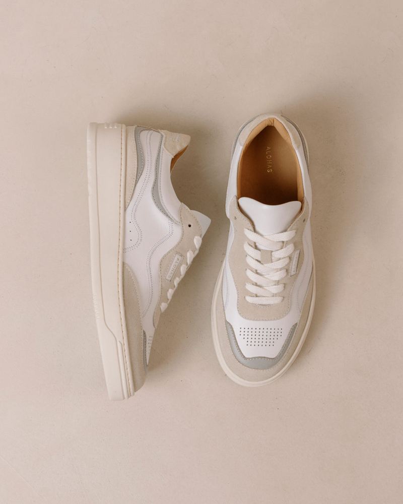 White/Grey Alohas Tb.87 Leather Women's Sneakers | WZBFK9058